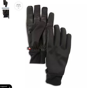 MONCLER GRENOBLE MENS BLACK WATERPROOF NYLON AND LEATHER GLOVE